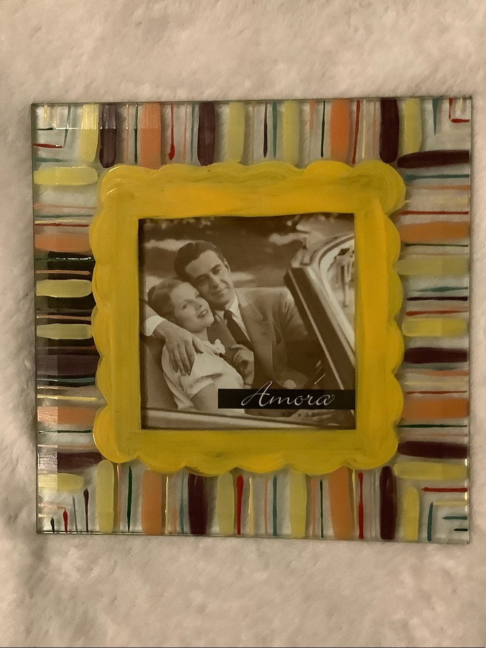 Amora Painted Glass Tabletop or Hanging Photo Frame - 3.5" x 3.5" Square